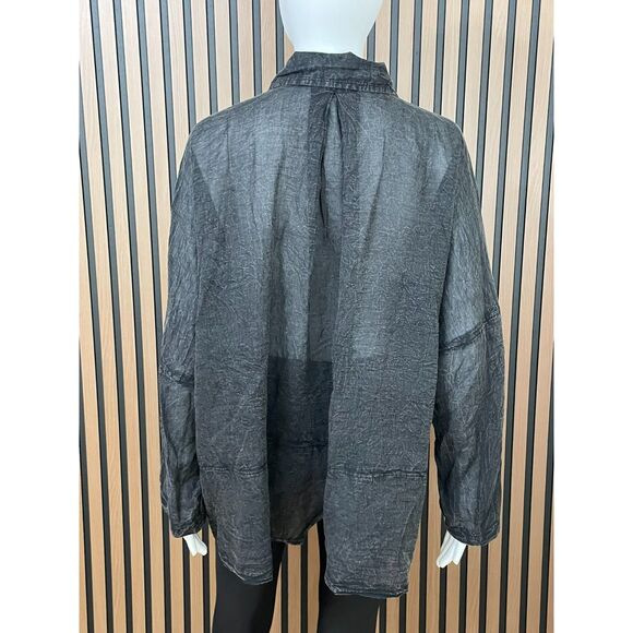 Free People Women's XS Black Shirt Semi-Sheer Button-Up Handkerchief-Hem Boho - Picture 3 of 11